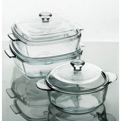 4203 1.0L ROUND TEMPERED GLASS CASSEROLE WITH COVER MULTI-FUNCTIONAL GLASS PRESERVATION BOWL WITH COVER TRANSPARENT GLASS BOWL WITH TWO LONG EARS SPECIAL FOR MICROWAVE OVEN FOOD STORAGE CONTAINER