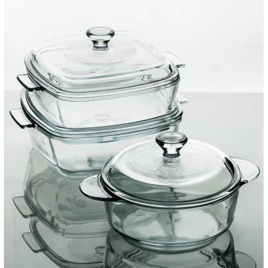 4203 1.0L ROUND TEMPERED GLASS CASSEROLE WITH COVER MULTI-FUNCTIONAL GLASS PRESERVATION BOWL WITH COVER TRANSPARENT GLASS BOWL WITH TWO LONG EARS SPECIAL FOR MICROWAVE OVEN FOOD STORAGE CONTAINER