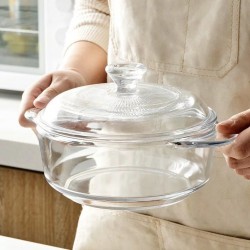 4203 1.0L ROUND TEMPERED GLASS CASSEROLE WITH COVER MULTI-FUNCTIONAL GLASS PRESERVATION BOWL WITH COVER TRANSPARENT GLASS BOWL WITH TWO LONG EARS SPECIAL FOR MICROWAVE OVEN FOOD STORAGE CONTAINER