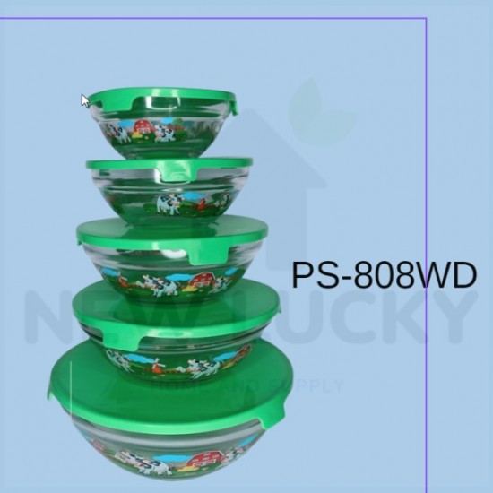 NEW LUCKY [1SET] High Quality Class A 5 in 1 Colorful Storage Glass Salad Bowl Set Random Colors / Dinnerware