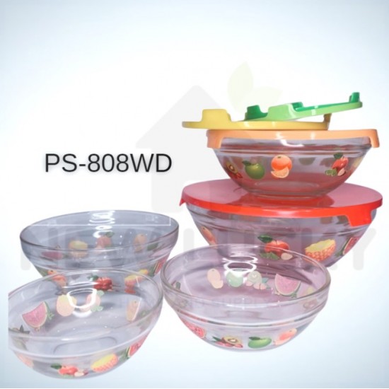 NEW LUCKY [1SET] High Quality Class A 5 in 1 Colorful Storage Glass Salad Bowl Set Random Colors / Dinnerware