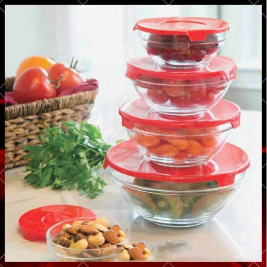 NEW LUCKY [1SET] High Quality Class A 5 in 1 Colorful Storage Glass Salad Bowl Set Random Colors / Dinnerware