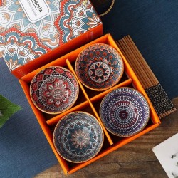 luckyLKH❁Bohemian Ceramic Handicraft Bowl Set Kitchen Dinnerware Plate Gift Souvenir (Random Design)