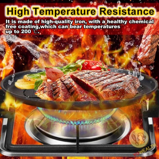 Sizzling Plate w/ Wooden Base Grill Plate Steak Plate Non Stick Cast Iron Kitchen Cooking Tools Cookware Roasting Grilling Oval Shape Tray For Frying Steak，Eggs，Rice.