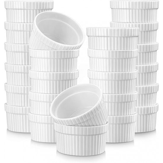 Mini Ramekins 1.5 oz. set of 6, Ceramic Crème Brule Ramekins, White Custard Cups, Small Dipping Bowls for Kitchen Serving Sauce Condiments, Dishwasher Oven Safe, Series RAMEKIN.DISH