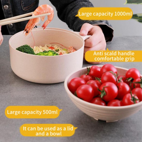 Instant Noodle Bowl Set With Lid Midnight snack bowl student dormitory Home Office Bowl Set With Cutlery Fork Spoon Chopsticks Eco-friendly Wheat Straw Bowl