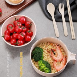 Instant Noodle Bowl Set With Lid Midnight snack bowl student dormitory Home Office Bowl Set With Cutlery Fork Spoon Chopsticks Eco-friendly Wheat Straw Bowl